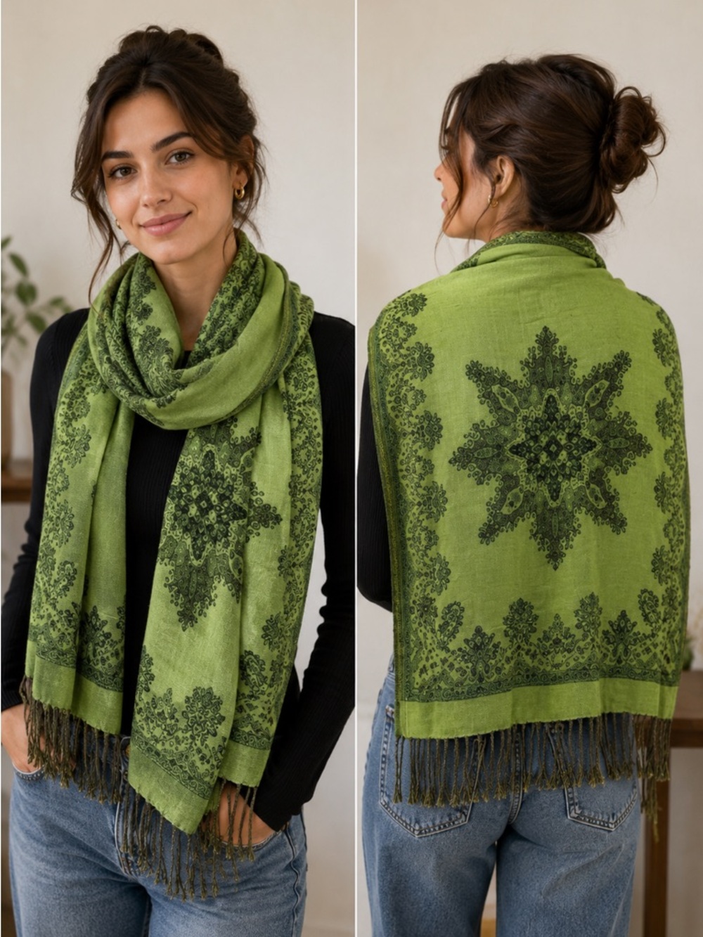 Gorgeous 100% Authentic Pashmina Reversible Patterned Scarves from Delhi, India